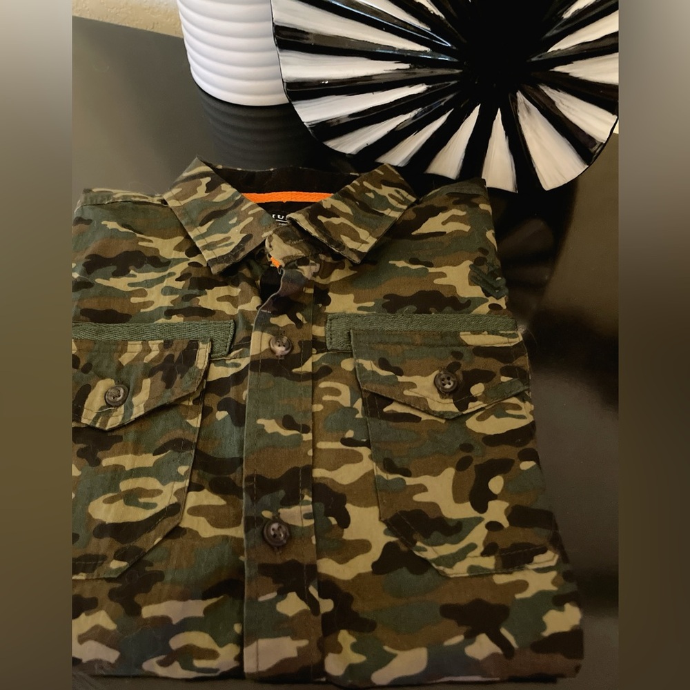 Boys Triumph Over Tragedy Camo Shirt Sleeve Button Up